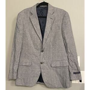 Stafford Blazer Classic Fit Linen Blend Windowpane Plaid Sport Coat 38R‎ New
